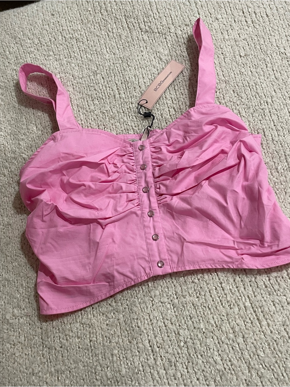 BCBGeneration Pink Ruched Button-Front Camisole